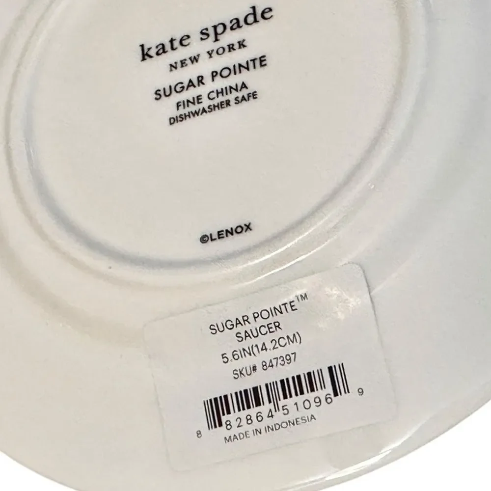 Kate Spade Lenox Sugar Pointe Teacup Saucer Salad Plate Set White Silver New